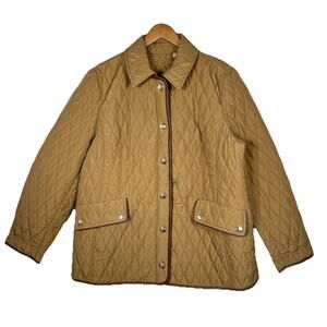 Chico’s Size 3 Tan Quilted Lightweight Snap Front Mid Length Jacket Coat